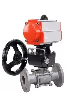 Ball valves DNOVA BV3232P(3pc)-FP-F-ISO-H DN15-40 16 bar, three-piece full bore flanged, stainless steel SS304, PTFE, with pneumatic drive PA-DA, with pneumatic distributor 4V320-08 220V, with BKV APL-410N EX , manual Doubler MON1-250-T26-ISO