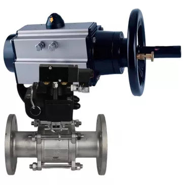 Ball valves DNOVA BV3131P(3pc)-FP-F-ISO-H DN65-80 16 bar, three-piece full bore flanged, stainless steel SS304, seal - PTFE, with pneumatic actuator PA-DA-105-1 double acting, with pneumatic distributor 4V320-10 220V, with BPV AFC2000