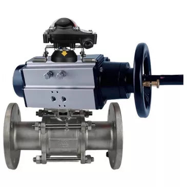 Ball valves DNOVA BV3131P(3pc)-FP-F-ISO-H DN65-80 16 bar, three-piece full bore flanged, stainless steel SS304, seal - PTFE, with pneumatic actuator PA-DA-105-1 double acting, with pneumatic distributor 4V320-08 220V, with BKV APL-210N