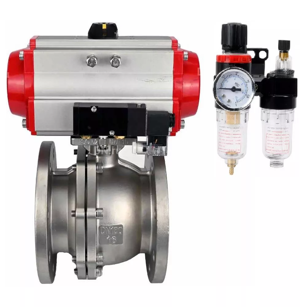 Ball valves DNOVA BV3232P(2pc)-FP-F-ISO-R DN200-300 16 bar full bore flanged, body - stainless steel 316, with PA-SA pneumatic actuator with return springs, pneumatic distributor 4V320-08 220V and BPV AFC2000
