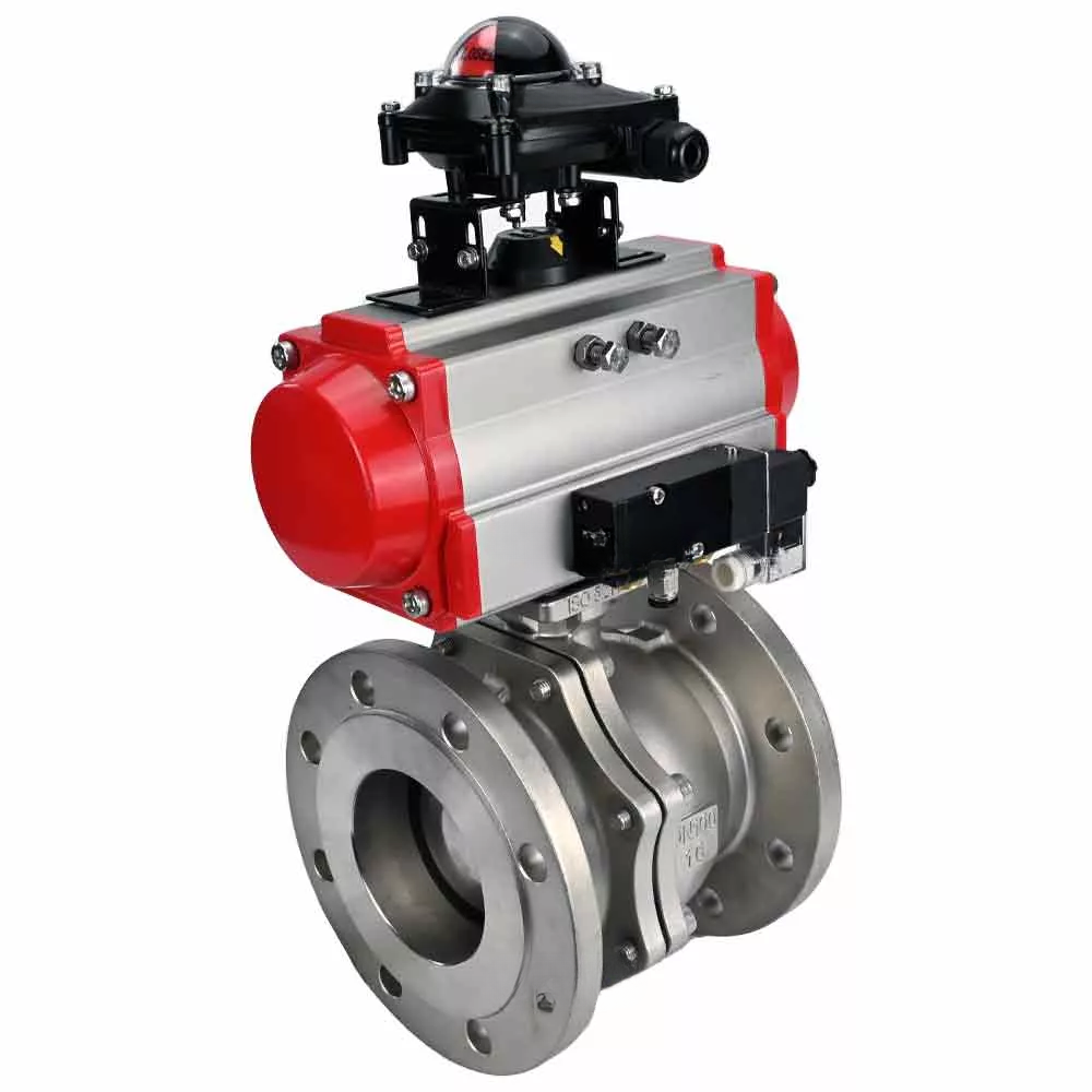 Ball valves DNOVA BV3232P(2pc)-FP-F-ISO-R DN200-300 16 bar full bore flanged, body - stainless steel 316, with PA-SA pneumatic actuator with return springs, pneumatic distributor 4M310-08 220V and BKV APL-510N EX