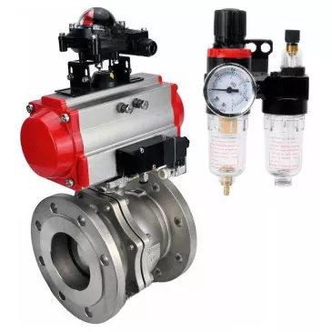 Ball valves DNOVA BV3232P(2pc)-FP-F-ISO-R DN200-300 16 bar full bore flanged, body - stainless steel 316, with PA-SA pneumatic actuator with return springs, pneumatic distributor 4V320-10 220V, BKV APL-410N EX and GSV AFC2000