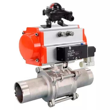 Ball valves DNOVA BV3131P(3pc)-FP-W-ISO-H LONG DN10-150 full bore, body - stainless steel 304, for welding, with pneumatic actuator PA-DA, pneumatic distributor 4V320-10 220V, BKV APL-510N EX and GSV AFC2000
