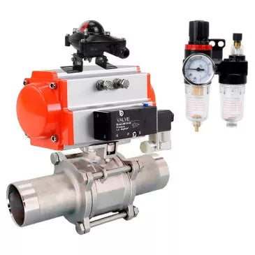 Ball valves DNOVA BV3131P(3pc)-FP-W-ISO-H LONG DN10-150 full bore, body - stainless steel 304, for welding, with pneumatic actuator PA-DA, pneumatic distributor 4V320-08 220V, BKV APL-410N EX and GSV AFC2000