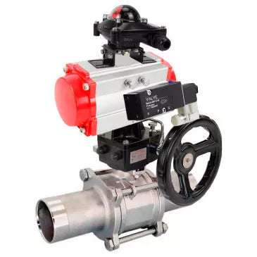 Ball valves DNOVA BV3131P(3pc)-FP-W-ISO-H LONG DN50-150 full bore, body - stainless steel 304, for welding, with PA-DA pneumatic actuator, pneumatic distributor 4V320-08 220V, MON gearbox and block limit switches APL-410N EX