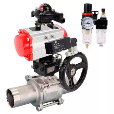 Ball valves DNOVA BV3131P(3pc)-FP-W-ISO-H LONG DN50-150 full bore, body - stainless steel 304, for welding, with pneumatic actuator PA-DA, pneumatic distributor 4V320-10 220V, MON reducer, BKV APL-210N and BPV AFC2000