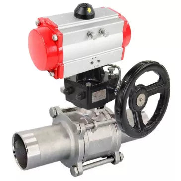 Ball valves DNOVA BV3131P(3pc)-FP-W-ISO-H LONG DN50-150 full bore, body - stainless steel 304, welded, with DNOVA PA-DA pneumatic actuator and DNOVA MON gearbox