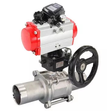 Ball valves DNOVA BV3131P(3pc)-FP-W-ISO-H LONG DN50-150 full bore, body - stainless steel 304, welded, with DNOVA PA-DA pneumatic actuator, DNOVA MON reducer and YT-1000RSN pneumatic positioner