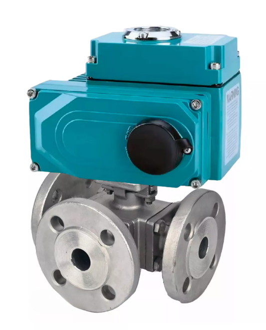 Ball valves DNOVA BV3232P(4pc)-FP-3WL-F-ISO-H 3-way, full bore, flanged, body - stainless steel SS316, seal - PTFE, with 1/4-turn electric drive QT-N-020EM-O1- 220VAC-U1 220V HARK