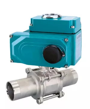 Ball valves DNOVA BV3131P(3pc)-FP-W-ISO-H LONG full bore, welded, body - stainless steel SS304, seal - PTFE, with 1/4-turn electric drive QT-N-EM-O1-380VAC-U1 380V HARK