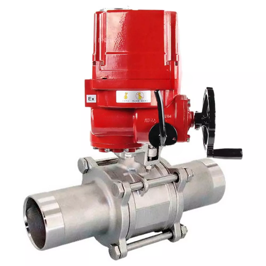 Ball valves DNOVA BV3232P(3pc)-FP-W-ISO-H LONG full bore, body - stainless steel 316, welded, with 1/4-turn explosion-proof electric drive DNOVA QT-EX-EM-O2-380VAC-U1 380V