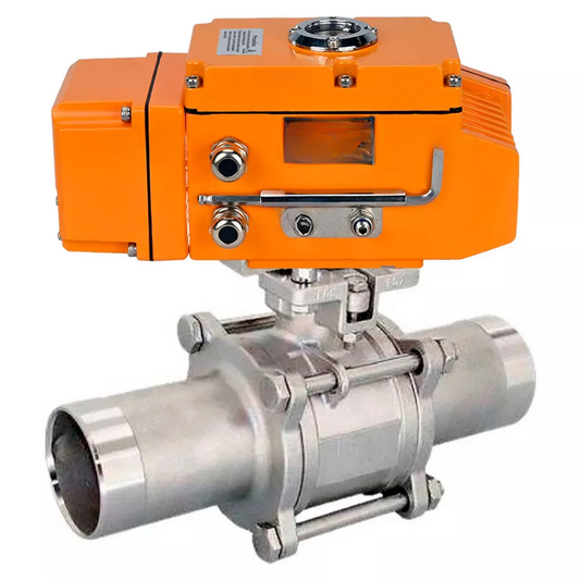 Ball valves DNOVA BV3131P(3pc)-FP-W-ISO-H LONG full bore, body - stainless steel 304, welded, with 1/4-turn electric drive DNOVA QT-N-EM-A1-220VAC-U1 with feedback sensor and input control signal 4-20 mA