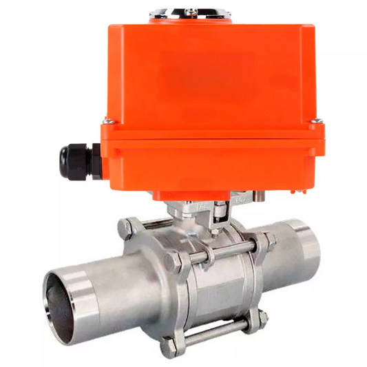 Ball valves DNOVA BV3232P(3pc)-FP-W-ISO-H LONG full bore, body - stainless steel 316, welded, with 1/4-turn electric drive DNOVA QT-N-EM-O1-220VAC-U1 MINI 220V