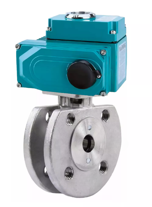 Ball valves DNOVA BV3232P-FP-Fb-ISO-H full bore, wafer, body - stainless steel SS316, seal - PTFE, with quarter-turn electric drive QT-N-020EM-O1-380VAC-U1 380V HARK