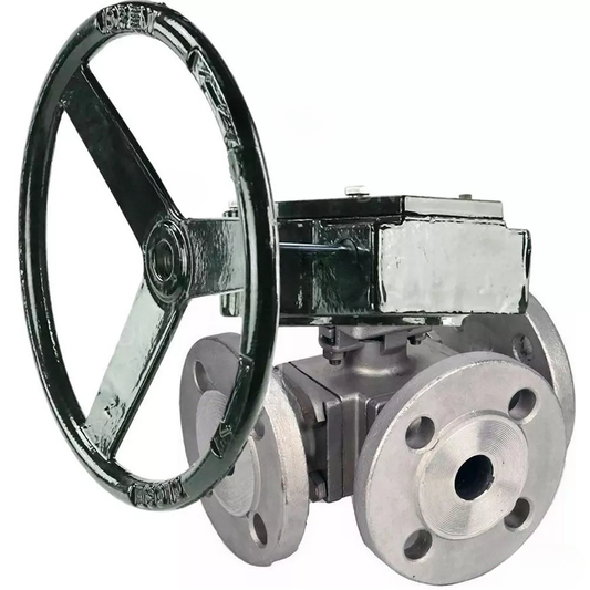 Ball valves DNOVA BV3232P(4pc)-FP-3WL-F-ISO-H full bore three-way, stainless steel SS316, flanged, seal - PTFE, with reducer DNOVA RDN RQNx-xZ-x