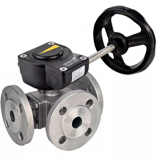 Ball valves DNOVA BV3232P(4pc)-FP-3WL-F-ISO-H full bore three-way, stainless steel SS316, flanged, seal - PTFE, with reducer DNOVA HAM RQNx-xZ-x