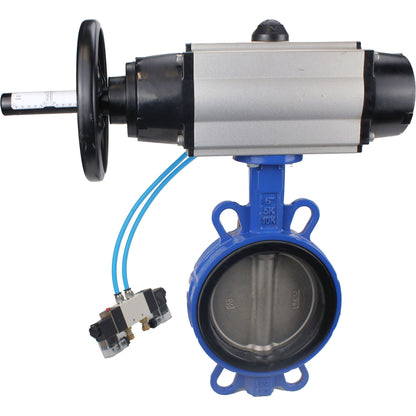 Water Butterfly Valve DNOVA WBV1132N-2W-Fb body material - Cast iron GG25/EN-GJL-250, disk material - Stainless steel AISI 316L/1.4404, seal - NBR with pneumatic actuator double acting PA-DA-105-1, pneumatic distributor 4V320-08 220V