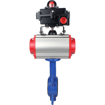 Water butterfly valve DNOVA GG25-316L-NBR body material - cast iron GG25, disk material - stainless steel 316L, seal - NBR with pneumatic actuator DA, pneumatic distributor 4M310-08 24V and limit switch block APL-410N EX