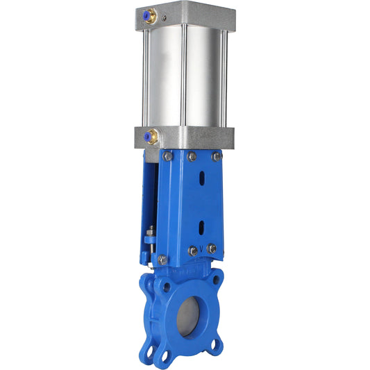 Knife gate valve DNOVA GVKR3131M-1W-Fb-2P, body material - stainless steel AISI 304, knife material - stainless steel AISI 304, seal - metal, pneumatic actuator