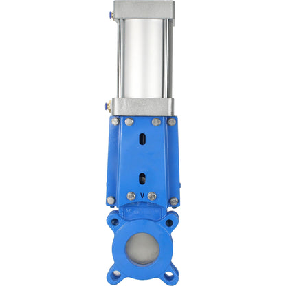 Knife gate valve DNOVA GVKR3131M-1W-Fb-2P, body material - stainless steel AISI 304, knife material - stainless steel AISI 304, seal - metal, pneumatic actuator