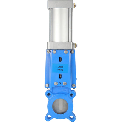 Knife gate valve DNOVA GVKR3131M-1W-Fb-2P, body material - stainless steel AISI 304, knife material - stainless steel AISI 304, seal - metal, pneumatic actuator