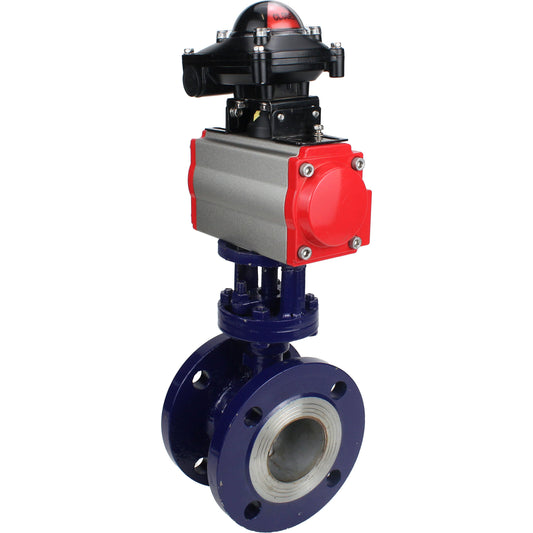 Water Butterfly Valve DNOVA WBV3EX-3431M-1W-F-ISO, body material - Carbon steel, disk material - Stainless steel AISI 304, seal - Metal, pneumatic actuator PA-DA double action, LSU APL-210N