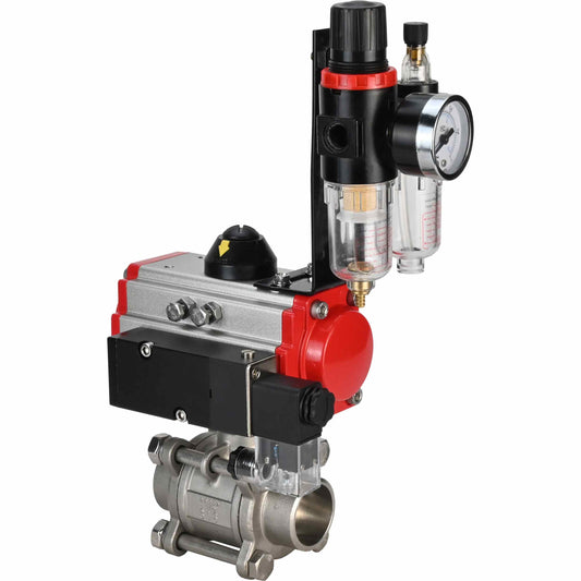 صمام كروي من الفولاذ المقاوم للصدأ DNOVA kshpp-316200-da-4m310-24-atu، مادة الجسم - الفولاذ المقاوم للصدأ AISI 316، مادة الكرة - الفولاذ المقاوم للصدأ AISI 316، الختم - PTFE، يعمل بواسطة مشغل هوائي