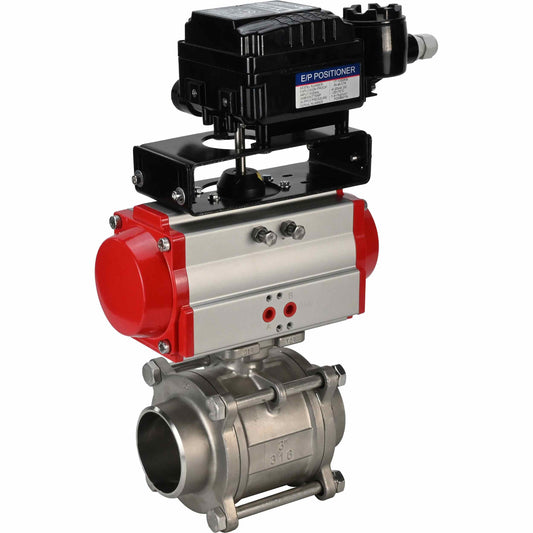 صمام كروي من الفولاذ المقاوم للصدأ DNOVA kshpp-316200-da-yt1000rsi، مادة الجسم - الفولاذ المقاوم للصدأ AISI 316، مادة الكرة - الفولاذ المقاوم للصدأ AISI 316، الختم - PTFE، يعمل بواسطة مشغل هوائي