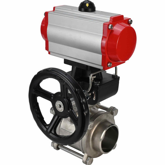 Stainless steel ball valve DNOVA kshpp-316200-da-hdm, body material - stainless steel AISI 316, ball material - stainless steel AISI 316, seal - PTFE, pneumatic actuator operated