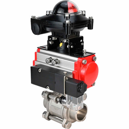 Stainless steel ball valve DNOVA kshpp-316200-sa-4m310-110/220-apl210n, body material - stainless steel AISI 316, ball material - stainless steel AISI 316, seal - PTFE, pneumatic actuator operated