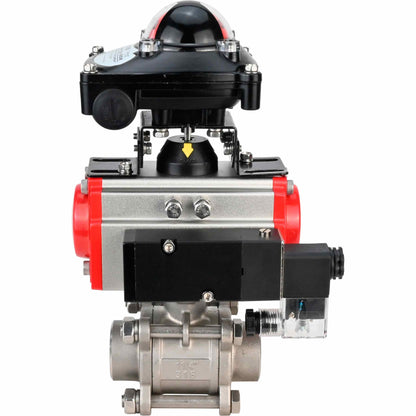 Stainless steel ball valve DNOVA kshpp-316200-sa-4m310-24-apl210n, body material - stainless steel AISI 316, ball material - stainless steel AISI 316, seal - PTFE, pneumatic actuator operated