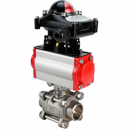 Stainless steel ball valve DNOVA kshpp-316200-sa-4m310-24-apl210n, body material - stainless steel AISI 316, ball material - stainless steel AISI 316, seal - PTFE, pneumatic actuator operated