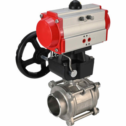 Stainless steel ball valve DNOVA kshpp-316200-da-hdm, body material - stainless steel AISI 316, ball material - stainless steel AISI 316, seal - PTFE, pneumatic actuator operated