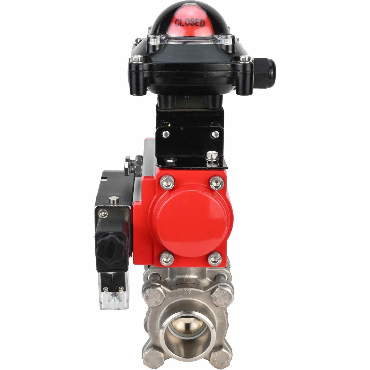 Stainless steel ball valve DNOVA kshpp-316200-sa-4m310-24-apl210n, body material - stainless steel AISI 316, ball material - stainless steel AISI 316, seal - PTFE, pneumatic actuator operated