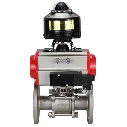 Ball valves DNOVA BV3131P(3pc)-FP-F-ISO-H flanged, full bore, three-piece, body - stainless steel SS304, seal - PTFE, with pneumatic actuator DNOVA PA-DA 052-130 pneumatic distributor 4M310- 08 220V LSU APL-510N-EX