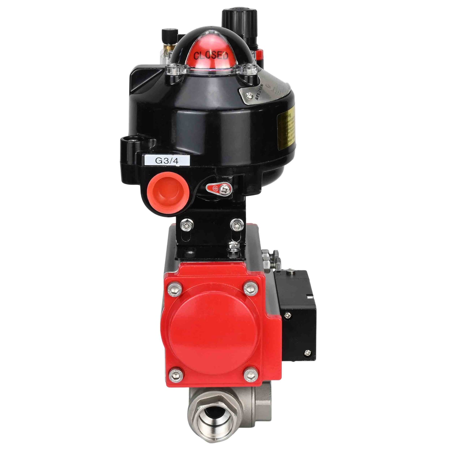 Ball valves DNOVA BV3232P-SP-3L-T 3-way L-type, threaded, standard bore, stainless steel body. steel SS316, seal - PTFE, with pneumatic drive DNOVA PA-DA 052-083 pneumatic distributor 4M310-08 NAMUR 220V ATU AFC2000 LSU APL-510N-EX