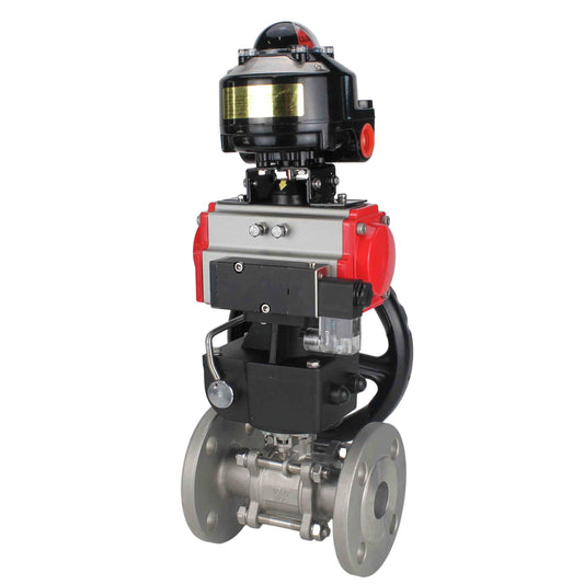 Ball valves DNOVA BV3131P(3pc)-FP-F-ISO-H flanged, full bore, three-piece, stainless steel body. steel SS304, seal - PTFE, with pneumatic drive DNOVA PA-DA 052-130 pneumatic distributor 4M310-08 220V gearbox MON LSU APL-510N-EX
