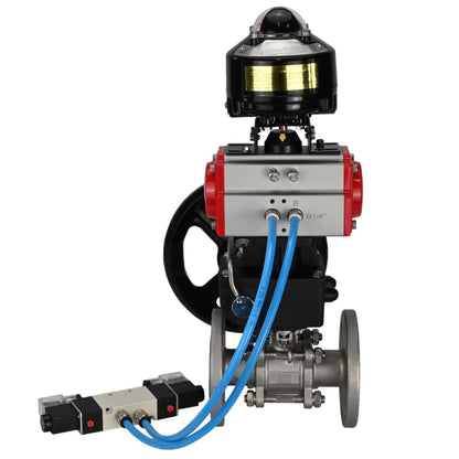 Ball valves DNOVA BV3131P(3pc)-FP-F-ISO-H flanged, full bore, three-piece, stainless steel body. steel SS304, seal - PTFE, with pneumatic drive DNOVA PA-DA 052-130 pneumatic distributor 4V320-08 gearbox MON LSU APL-510N-EX