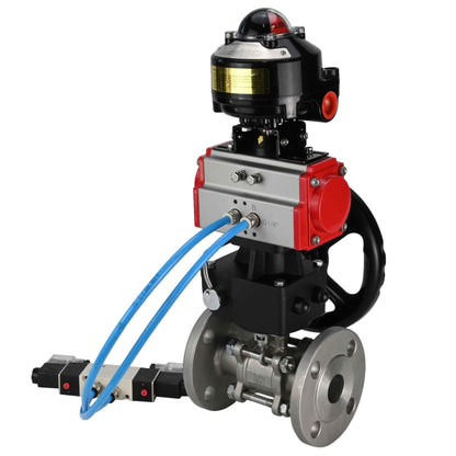 Ball valves DNOVA BV3131P(3pc)-FP-F-ISO-H flanged, full bore, three-piece, stainless steel body. steel SS304, seal - PTFE, with pneumatic drive DNOVA PA-DA 052-130 pneumatic distributor 4V320-08 gearbox MON LSU APL-510N-EX