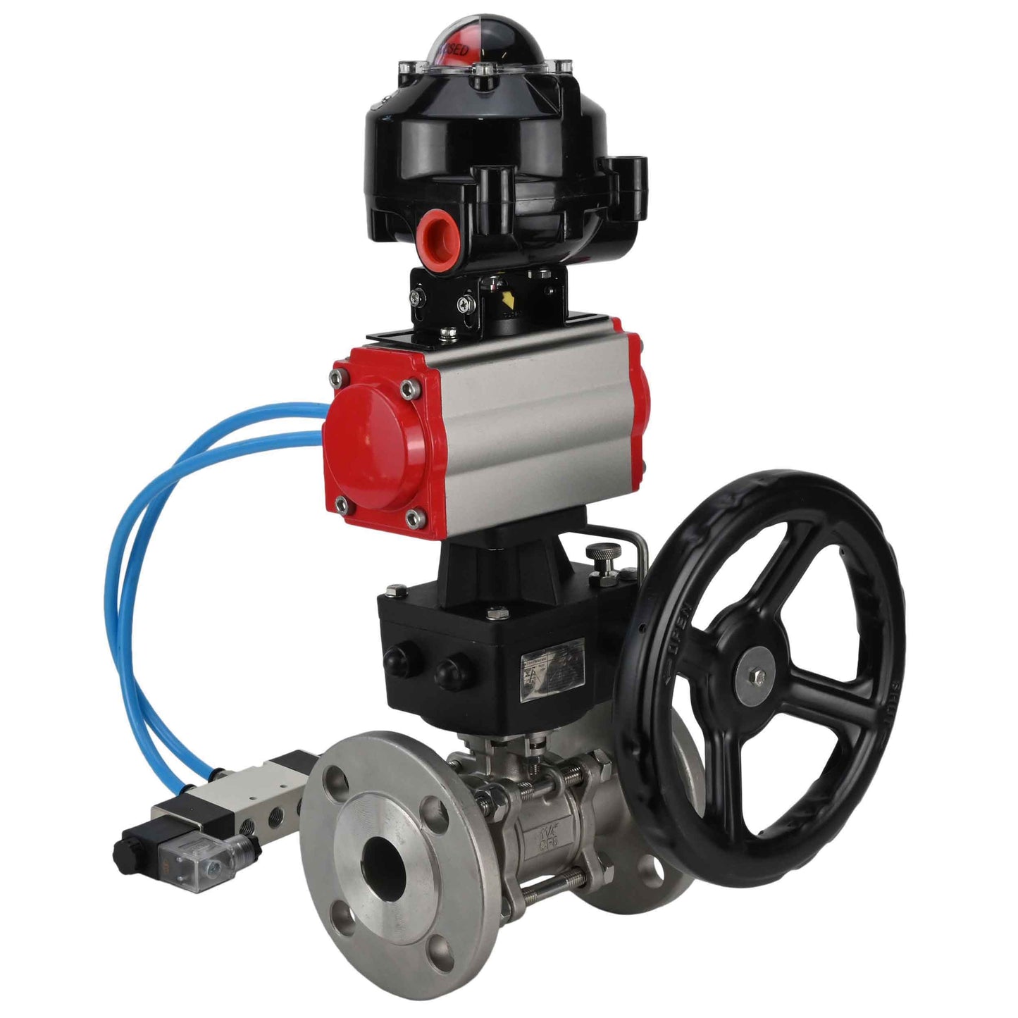Ball valves DNOVA BV3131P(3pc)-FP-F-ISO-H flanged, full bore, three-piece, stainless steel body. steel SS304, seal - PTFE, with pneumatic drive DNOVA PA-DA 052-130 pneumatic distributor 4V320-08 gearbox MON LSU APL-510N-EX