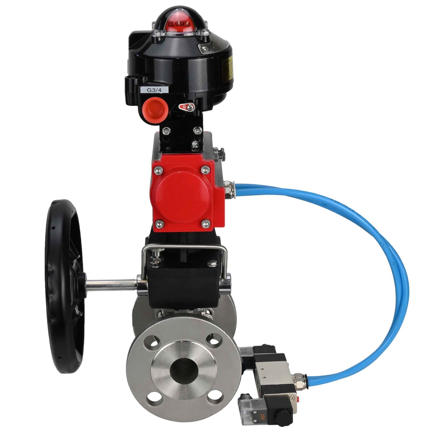 Ball valves DNOVA BV3131P(3pc)-FP-F-ISO-H flanged, full bore, three-piece, stainless steel body. steel SS304, seal - PTFE, with pneumatic drive DNOVA PA-DA 052-130 pneumatic distributor 4V320-10 gearbox MON LSU APL-510N-EX