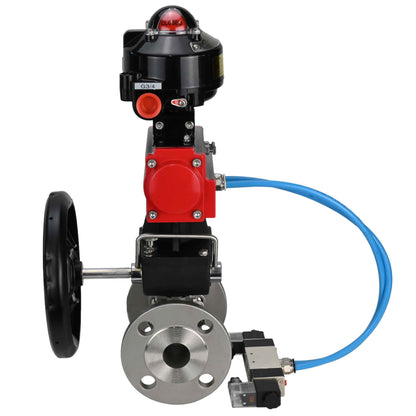 Ball valves DNOVA BV3131P(3pc)-FP-F-ISO-H flanged, full bore, three-piece, stainless steel body. steel SS304, seal - PTFE, with pneumatic drive DNOVA PA-DA 052-130 pneumatic distributor 4V320-10 gearbox MON LSU APL-510N-EX