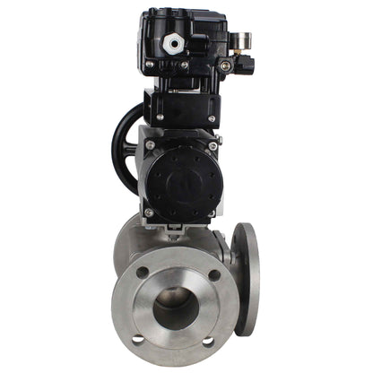 Ball valves DNOVA BV3232P(4pc)-FP-3WL-F-ISO-H DN100 16 bar full bore, flanged, body - stainless steel SS316, ISO flange F10/F12, square 19x19, with double pneumatic actuator PA-DA-105-1 action and pneumatic positioner YT-1000RSN with feedback