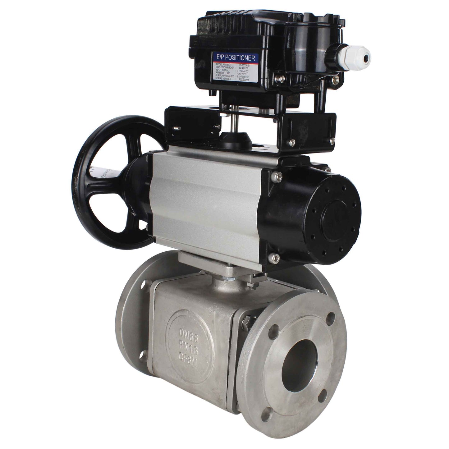 Ball valves DNOVA BV3232P(4pc)-FP-3WL-F-ISO-H DN100 16 bar full bore, flanged, body - stainless steel SS316, ISO flange F10/F12, square 19x19, with double pneumatic actuator PA-DA-105-1 action and pneumatic positioner YT-1000RSN with feedback