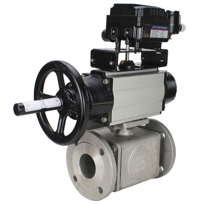Ball valves DNOVA BV3232P(4pc)-FP-3WL-F-ISO-H DN100 16 bar full bore, flanged, body - stainless steel SS316, ISO flange F10/F12, square 19x19, with double pneumatic actuator PA-DA-105-1 action and pneumatic positioner YT-1000RSN with feedback
