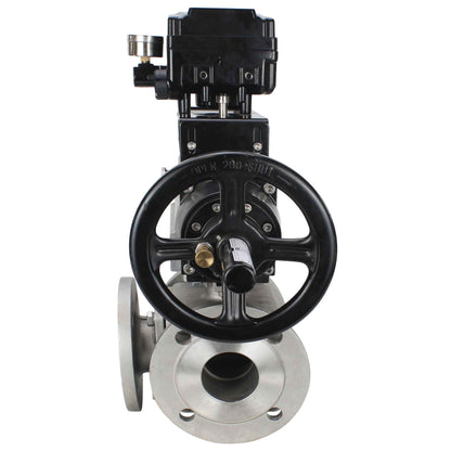 Ball valves DNOVA BV3232P(4pc)-FP-3WL-F-ISO-H DN100 16 bar full bore, flanged, body - stainless steel SS316, ISO flange F10/F12, square 19x19, with double pneumatic actuator PA-DA-105-1 action and pneumatic positioner YT-1000RSN with feedback