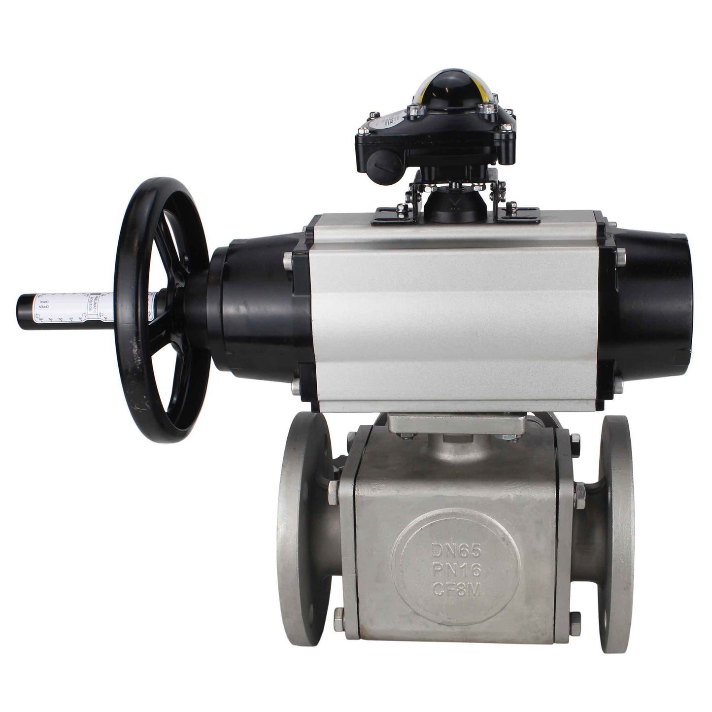 Ball valves DNOVA BV3232P(4pc)-FP-3WL-F-ISO-H DN100 16 bar full bore, flanged, body - stainless steel SS316, ISO flange F10/F12, square 19x19, with double pneumatic actuator PA-DA-105-1 action, pneumatic distributor 4V320-10 220V and LSU APL-210N