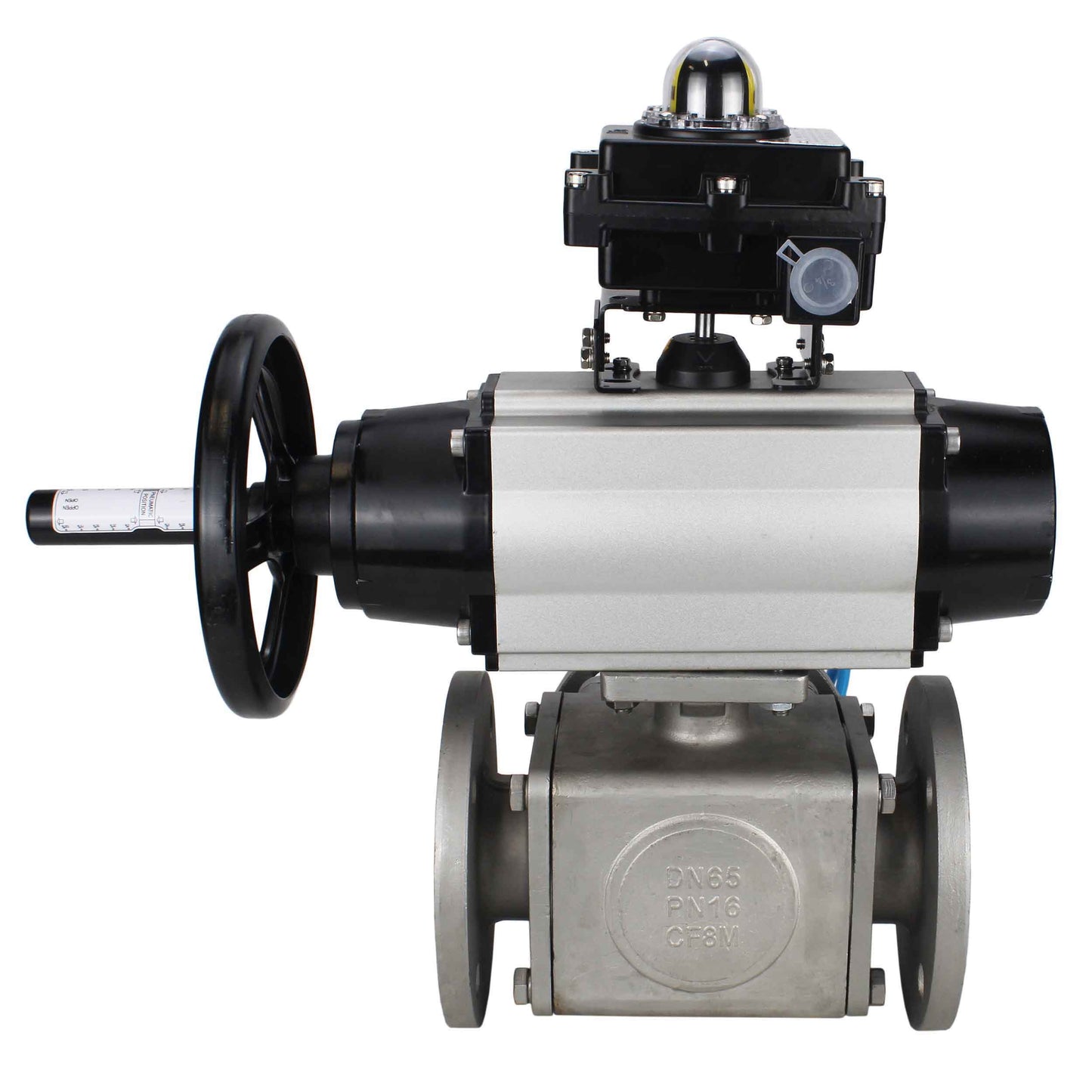 Ball valves DNOVA BV3232P(4pc)-FP-3WL-F-ISO-H DN100 16 bar full bore, flanged, body - stainless steel SS316, ISO flange F10/F12, square 19x19, with double pneumatic actuator PA-DA-105-1 action, pneumatic distributor 4V320-10 220V and LSU APL-410N E
