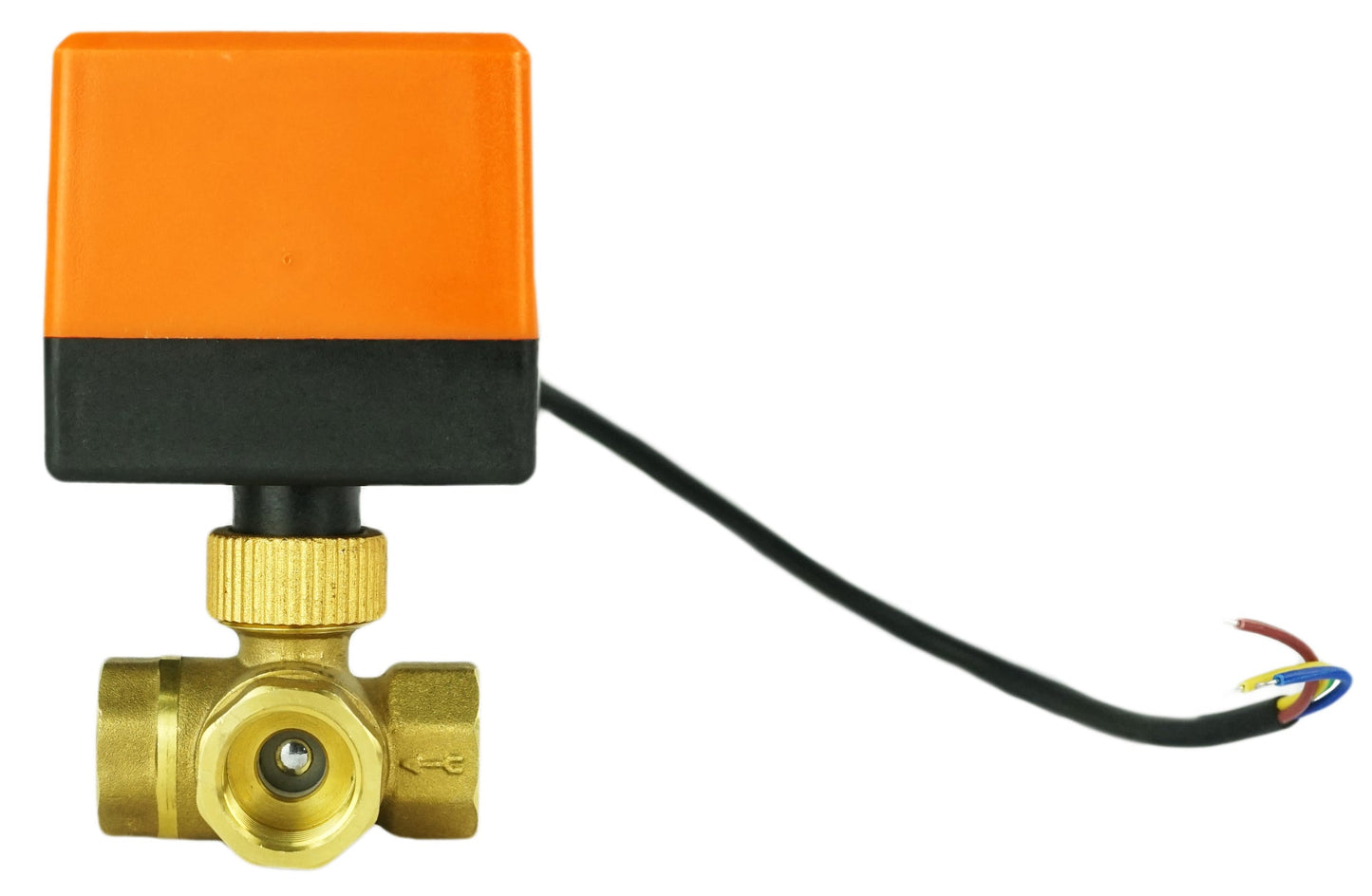 Brass ball 3-way valve Threaded NPT/BSP T-type standard port DNOVA RP.BRASS.120.MM 232 PSI with electric actuated 110VAC without limit switches