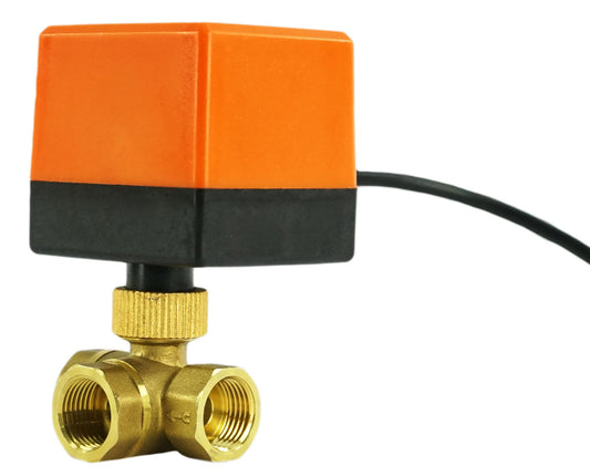 Brass ball 3-way valve Threaded NPT/BSP T-type standard port DNOVA RP.BRASS.120.MM 232 PSI with electric actuated 110VAC without limit switches